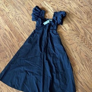 New with tags black Puff sleeve plunge midi dress (smocking in the back)